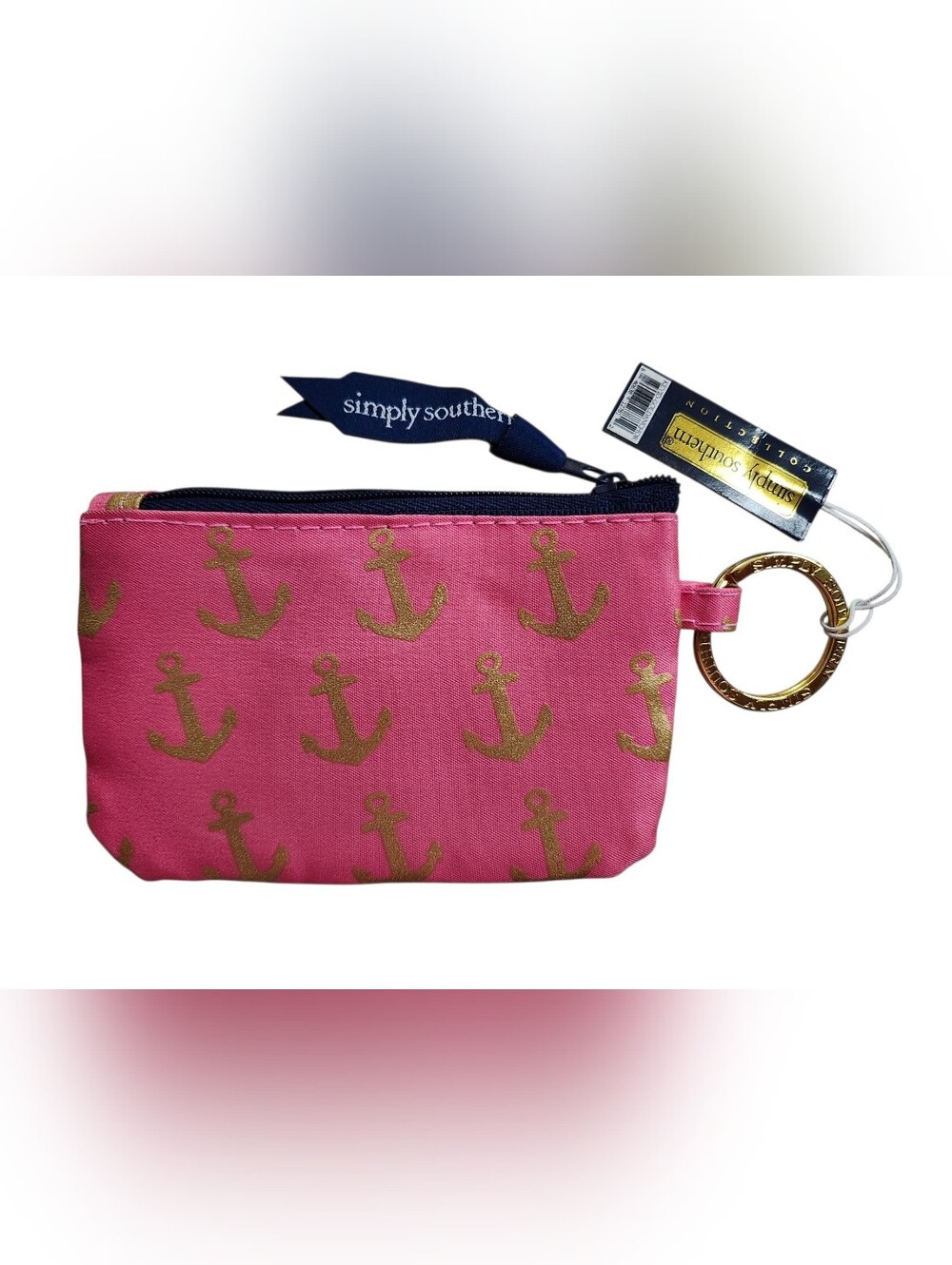 Simply Southern NWT Gold Anchor Zip ID Case Anchor Print and Navy Trim